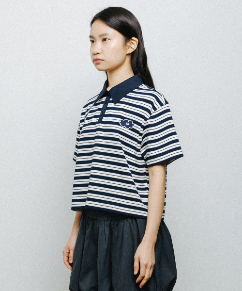 ESSENTIAL STRIPE COLLAR TEE navy