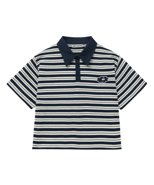 ESSENTIAL STRIPE COLLAR TEE navy