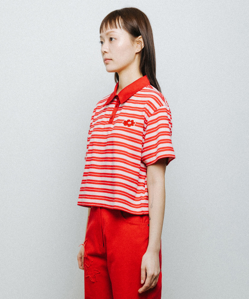 ESSENTIAL STRIPE COLLAR TEE pink