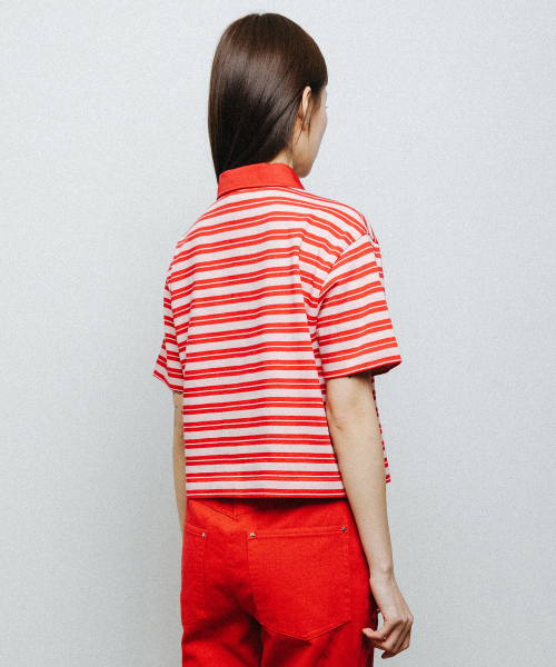 ESSENTIAL STRIPE COLLAR TEE pink