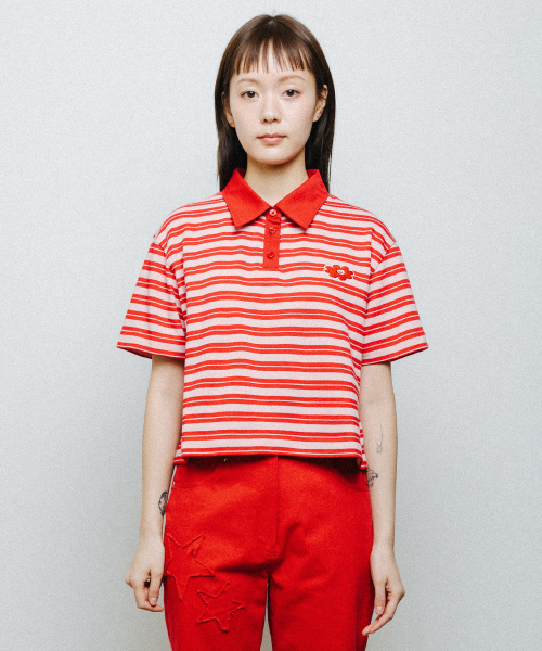 ESSENTIAL STRIPE COLLAR TEE pink