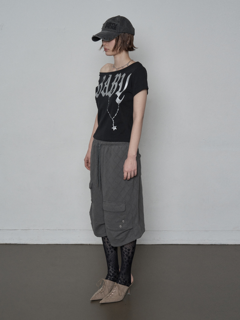 셋업이엑스이(SETUP-EXE) BABY WIDE NECK TOP / BLACK - 사이즈