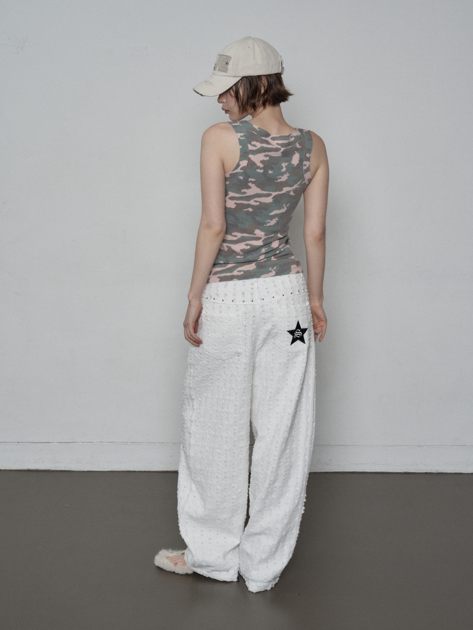 【SETUP-EXE】韓国人気★ (S,M) DESTROYED PANTS MUSINSA | SETUPEXE DESTROYED PANTS / OFF WHITE