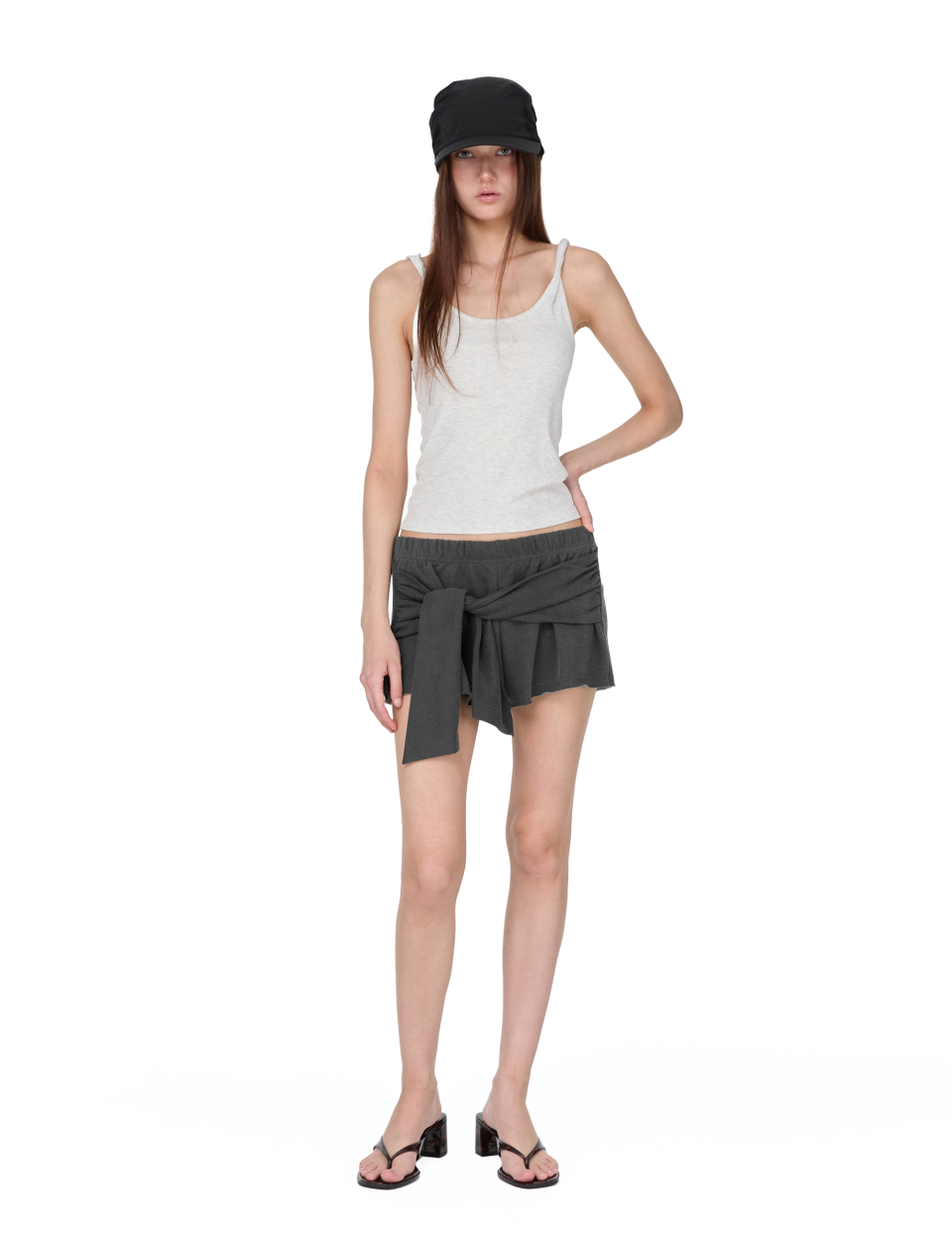 MUSINSA公式 | SUNBURN PROJECT Tie Raw-cut Sweat Shorts, CHARCOAL