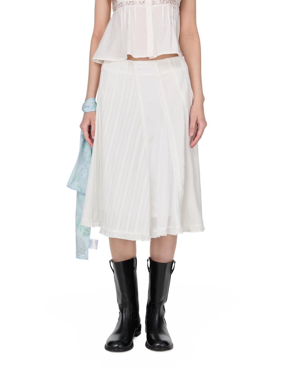 【sunburnproject】 Lace Paneled Midi Skirt ★送料・関税込★ MUSINSA公式 | SUNBURNPROJECT Lace Paneled Midi Skirt, WHITE