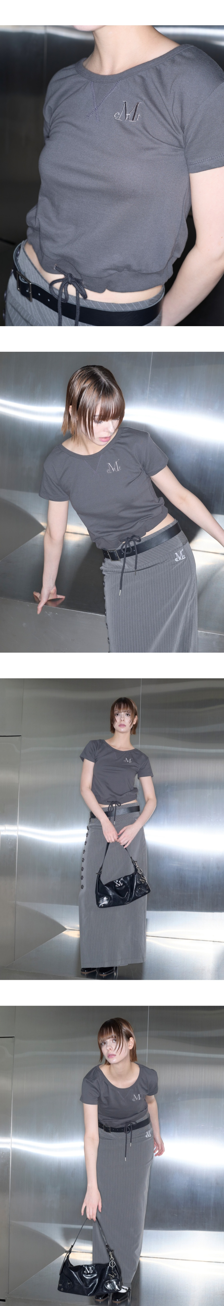 ◆MUCENT◆ Slope string detail crop boat neck short sleeve t MUSINSA | MUCENT Slope string detail crop boat neck short