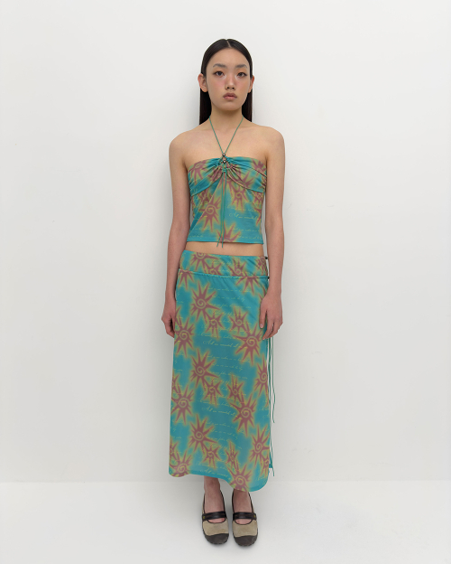 Mural mesh halter neck top Papaya