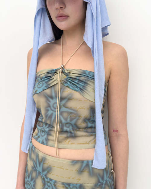 Mural mesh halter neck top Sand