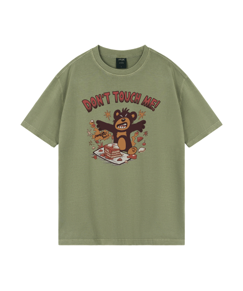 Hollysheesh Angry Bear Pigment Overfit Half T-shirts_6 COL