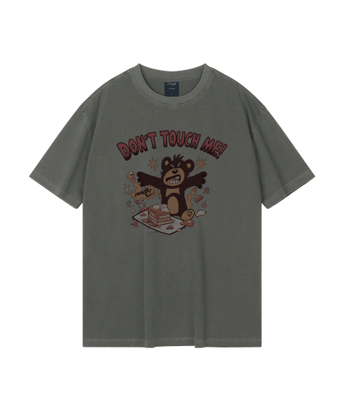 Hollysheesh Angry Bear Pigment Overfit Half T-shirts_6 COL
