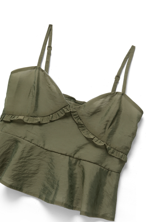 Блузка оганза оливкового цвета_Khaki
