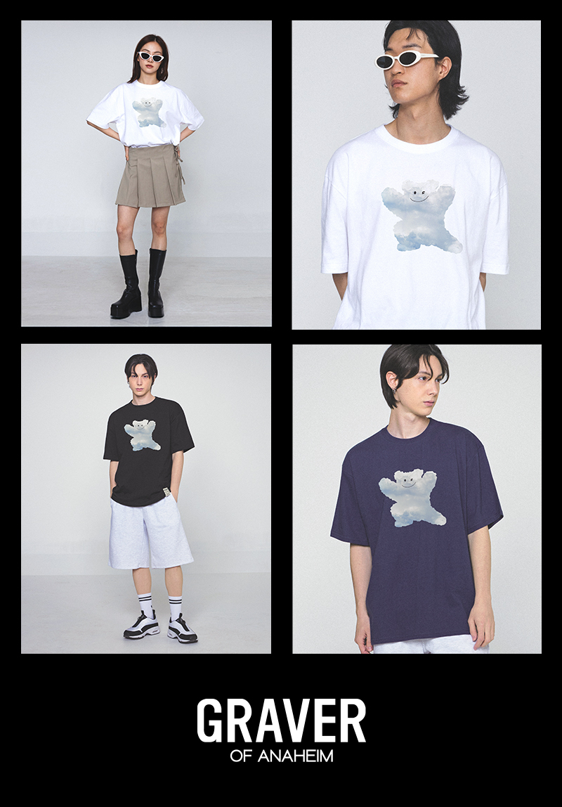 MUSINSA | GRAVER [UNISEX] Big Cloud Bear Smile Short Sleeve