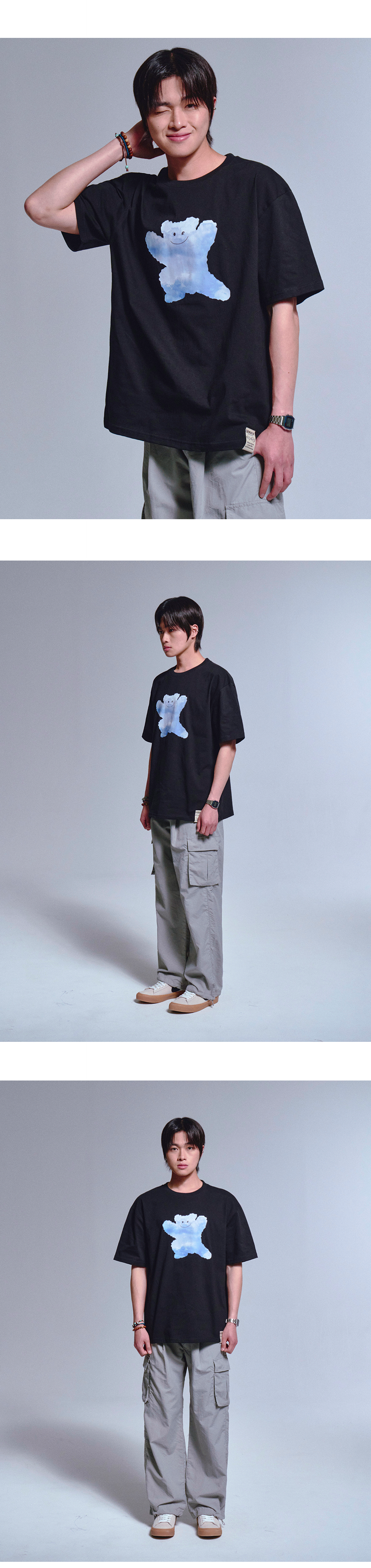 [GRAVER]★SMALL CLOUD BEAR SMILE OVERFIT SHORT SLEEVE SHIRT MUSINSA | GRAVER [UNISEX] Small Cloud Bear Smile Short
