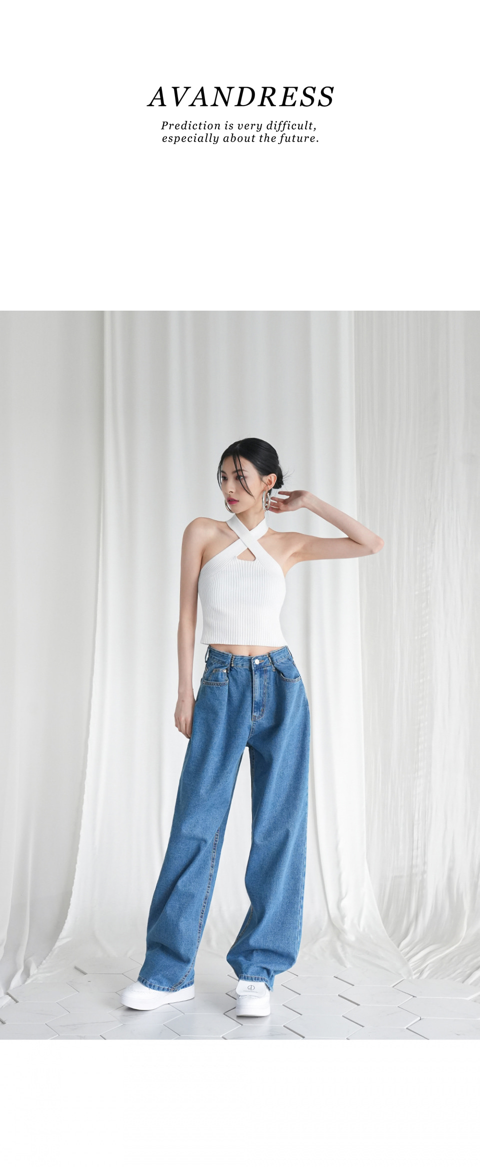 ☆AVANDRESS☆ BUCKLE WIDE DENIM PANTS MIDDLEBLUE AD41PT21MDB AVANDRESS