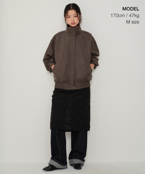 Women's Synthetic Suede High Neck Blouson Jacket [Brown] thumbnail 5