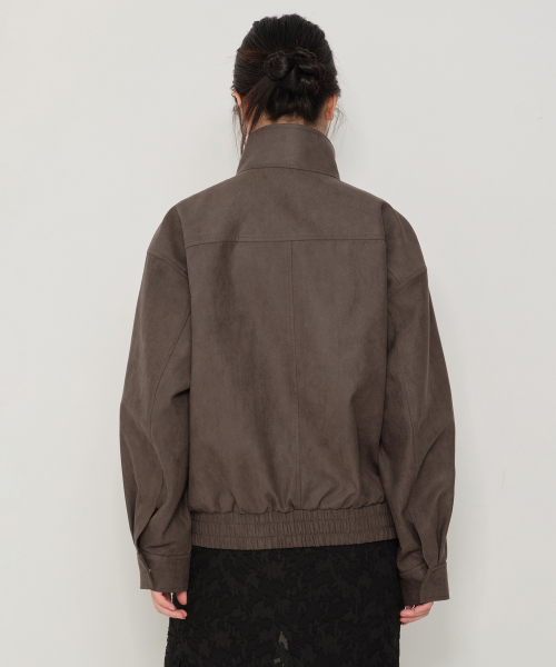 Women's Synthetic Suede High Neck Blouson Jacket [Brown] thumbnail 6