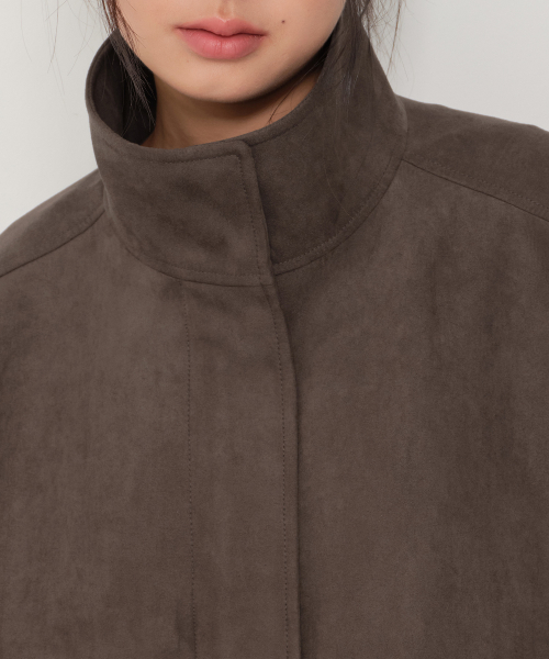 Women's Synthetic Suede High Neck Blouson Jacket [Brown] thumbnail 7