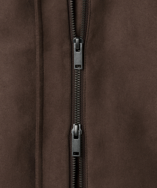 Women's Synthetic Suede High Neck Blouson Jacket [Brown] thumbnail 8