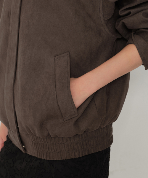 Women's Synthetic Suede High Neck Blouson Jacket [Brown] thumbnail 9