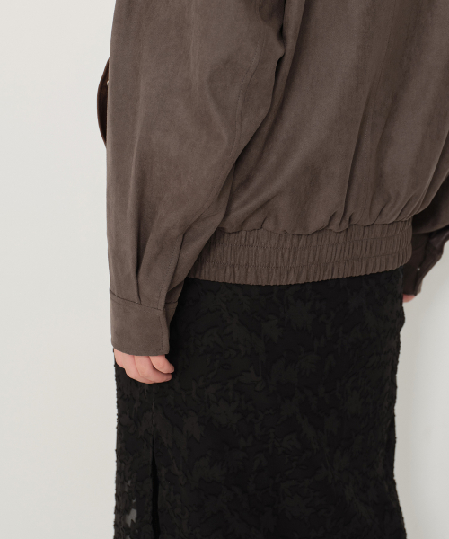 Women's Synthetic Suede High Neck Blouson Jacket [Brown] thumbnail 11