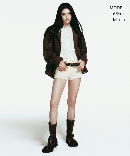 Women's Synthetic Suede High Neck Blouson Jacket [Brown] thumbnail 2