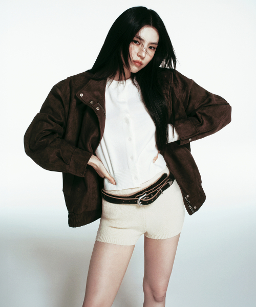 Women's Synthetic Suede High Neck Blouson Jacket [Brown] thumbnail 3