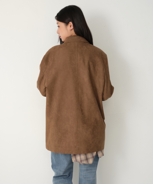 Womens Synthetic Suede Car Coat [Light Brown] thumbnail 5