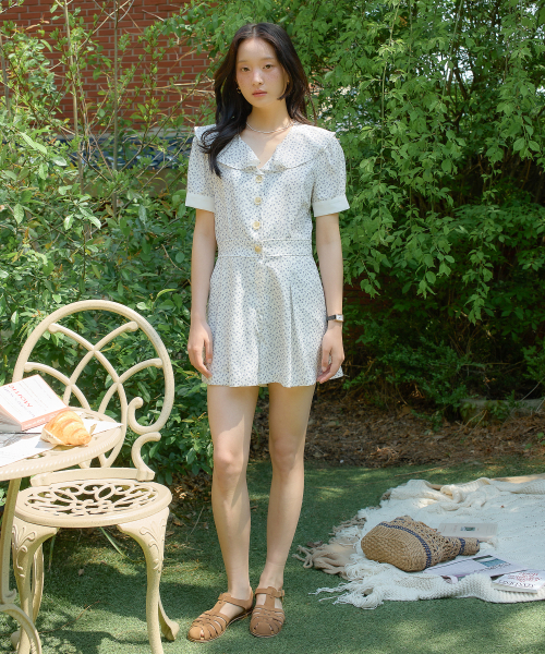 Vintage collar jumpsuit ivory
