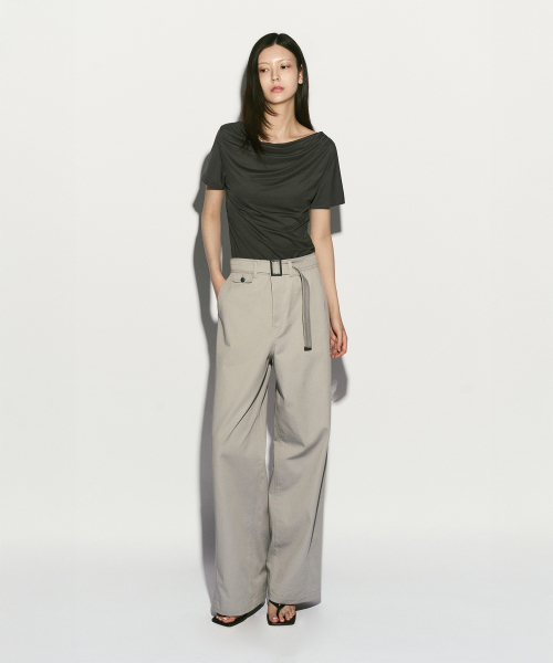 Belted straight leg trouser ash серый