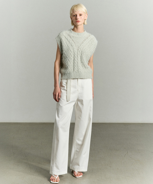 Belted straight leg trouser ivory