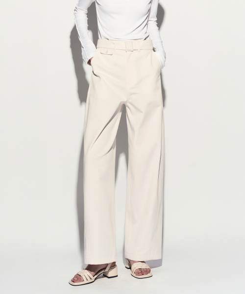 Belted straight leg trouser ivory
