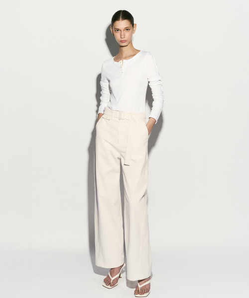 Belted straight leg trouser ivory