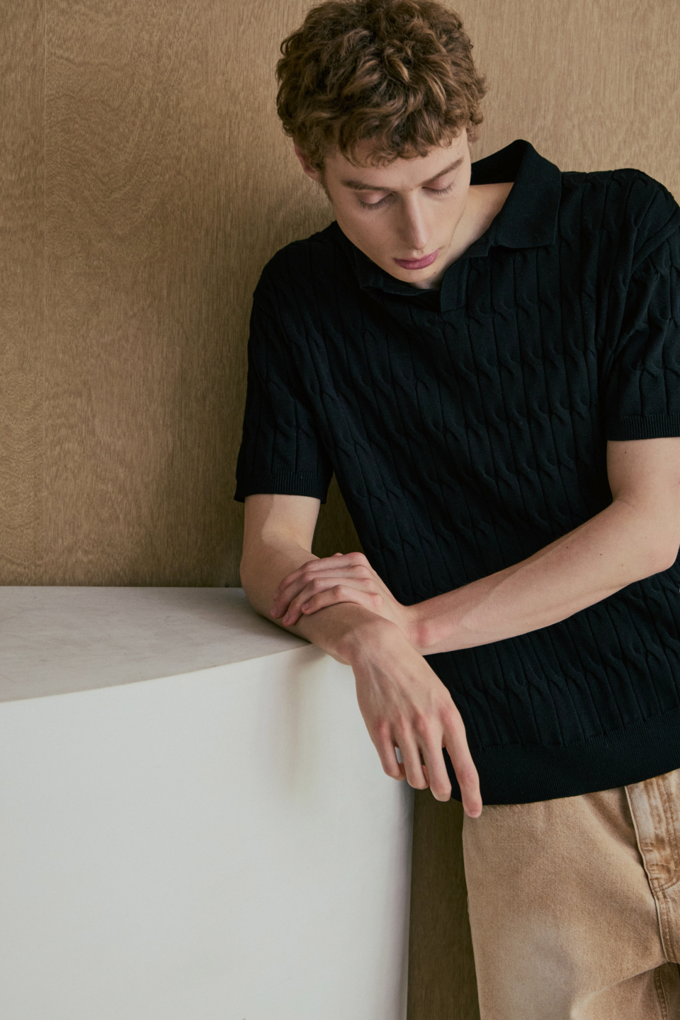 トップス NODUSix Cable Collar Short Sleeve Knit MUSINSA公式 | NODU Six Cable Collar Short Sleeve Knit [Black]
