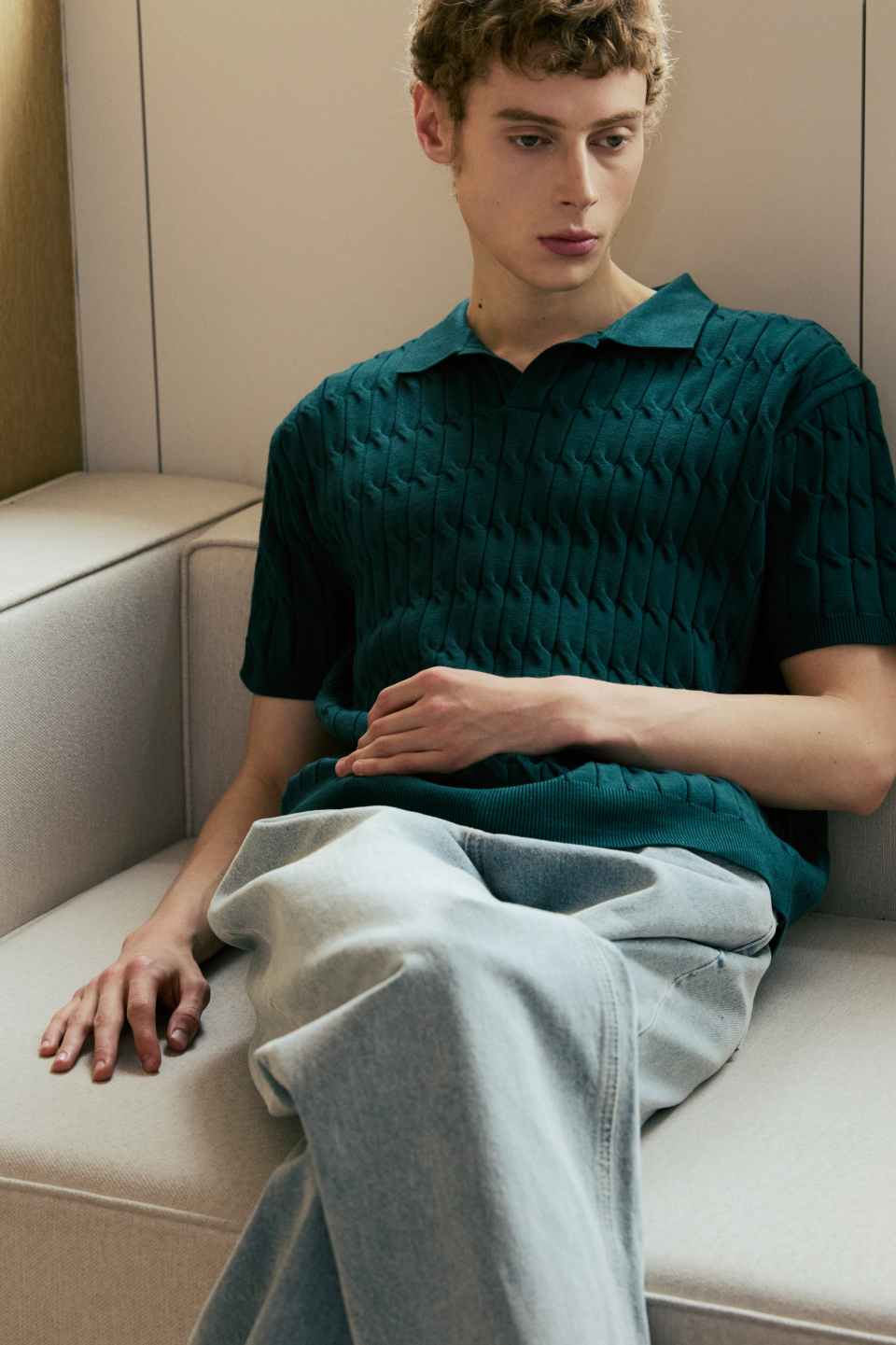 トップス NODUSix Cable Collar Short Sleeve Knit MUSINSA公式 | NODU Six Cable Collar Short Sleeve Knit [Green]