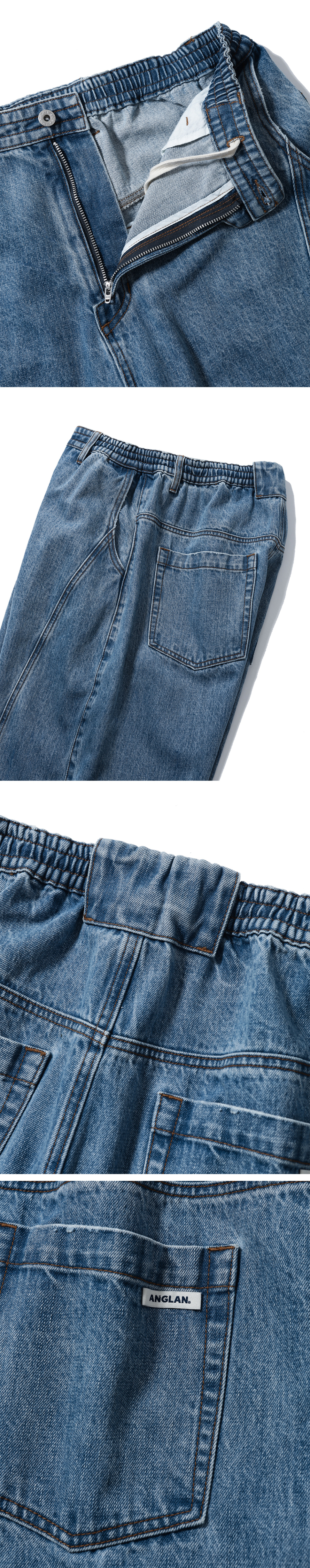 MUSINSA | ANGLAN Wide Curved Denim Pants - Washsed Blue