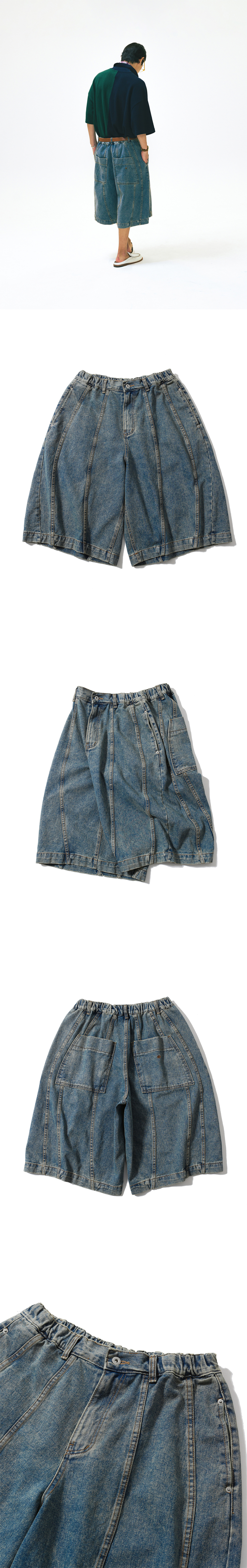 【ANGLAN】25SS★ [AG] Balloon Iconic Denim Half Pants ANGLAN IN SUMMER - Striped Zip up Half Shirt - Balloon