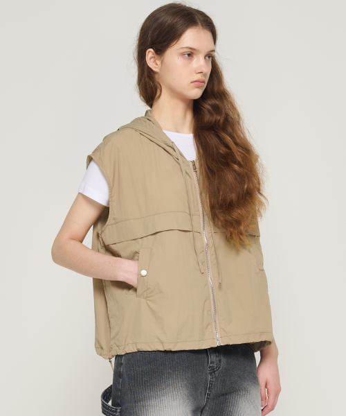 Легкий утилитарный жилет с капюшоном (Beige)