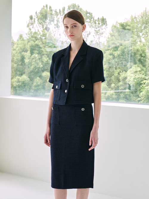Кроп-жакет из летнего твида Deep Navy