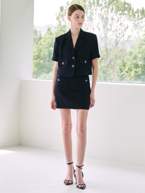 Кроп-жакет из летнего твида Deep Navy