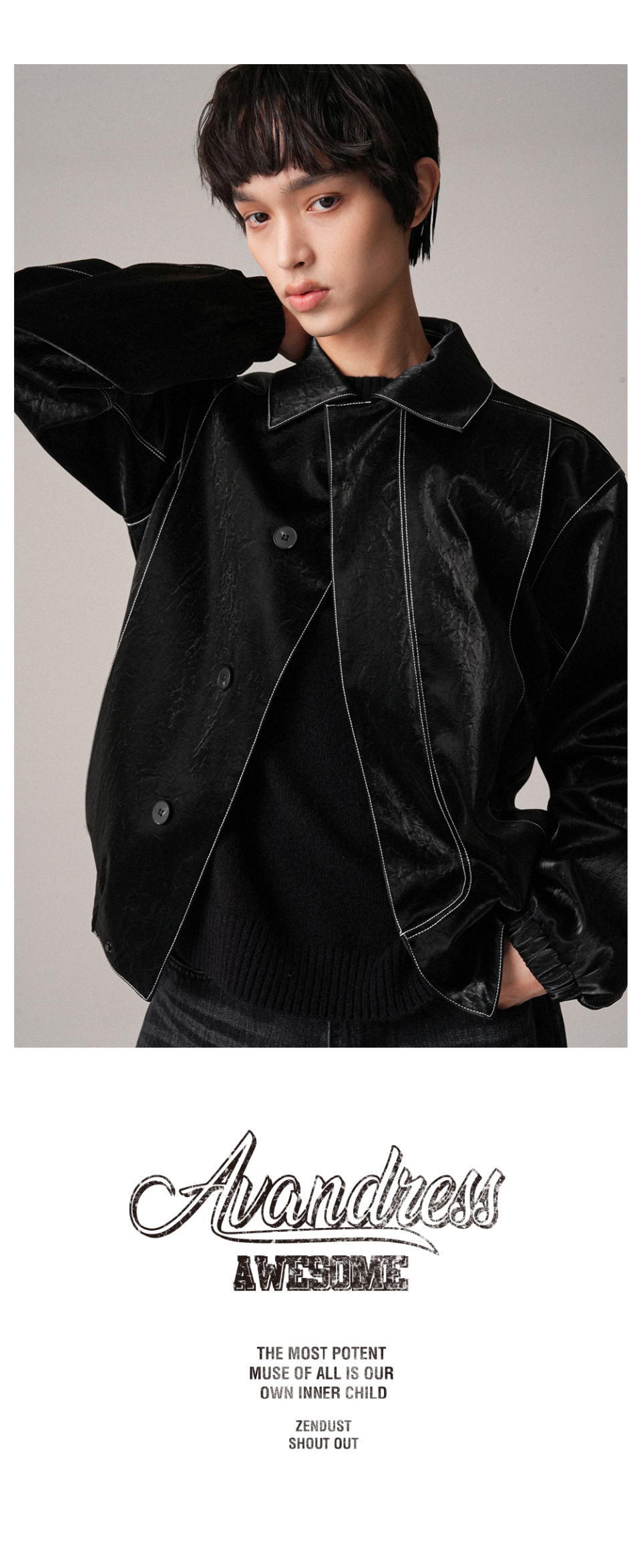 MUSINSA | AVANDRESS Art Leather Jacket BLACK x WHITE