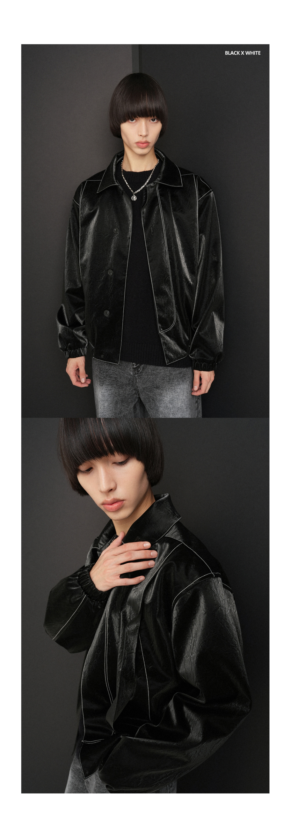 [アヴァンドレス]Art Leather Jacket BLACK MUSINSA | AVANDRESS Stitch Art Leather Jacket BLACK x WHITE