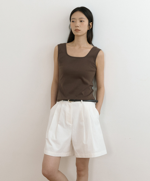 square neck sleeveless top-brown