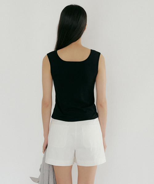 square neck sleeveless top-black