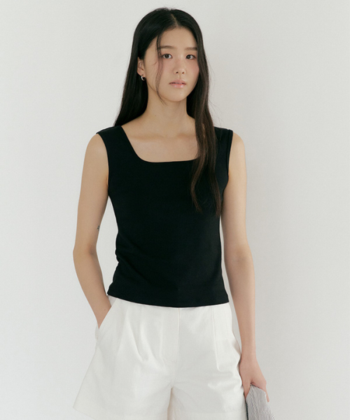 square neck sleeveless top-black