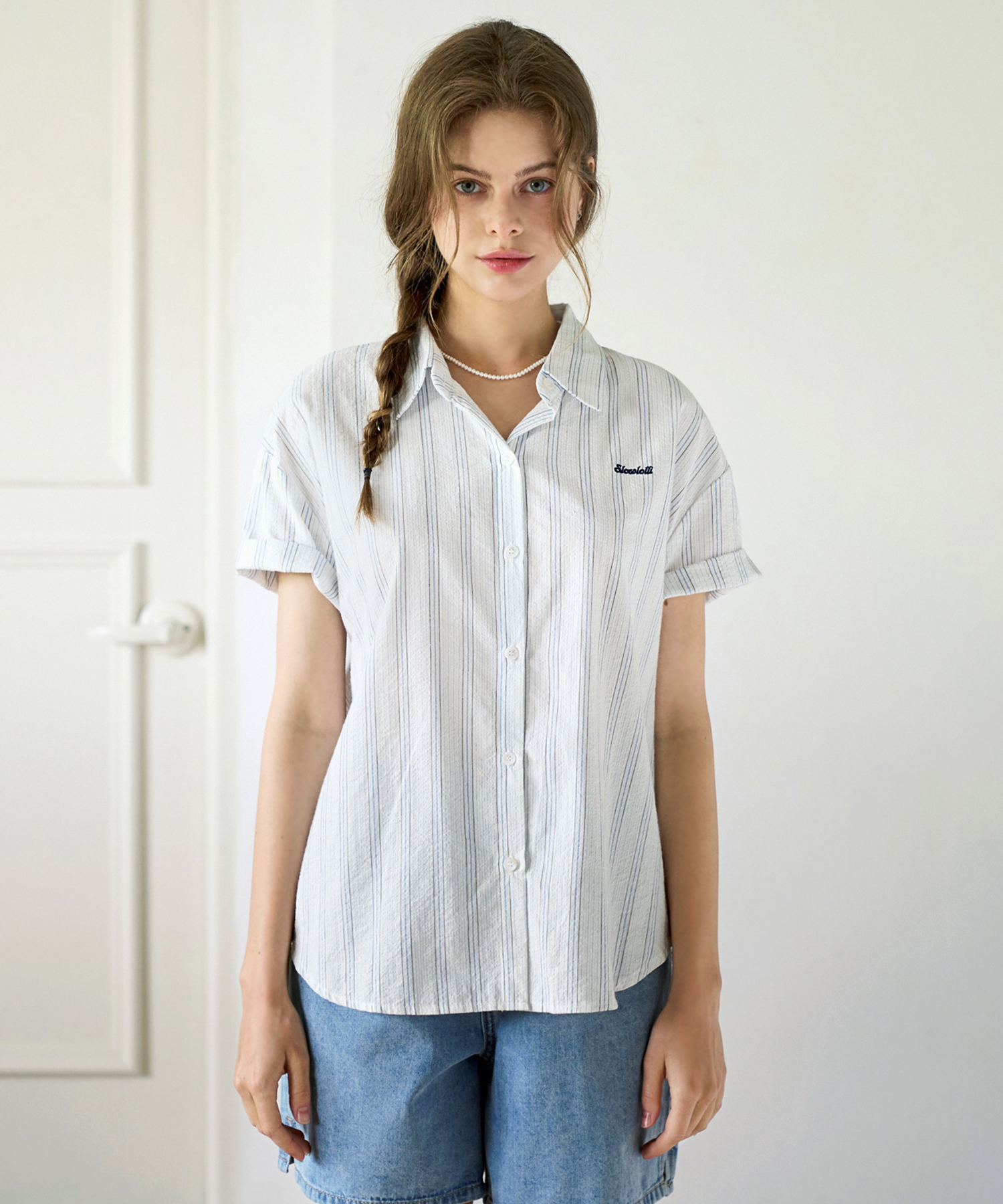Contrast stripe short-sleeve shirt - White