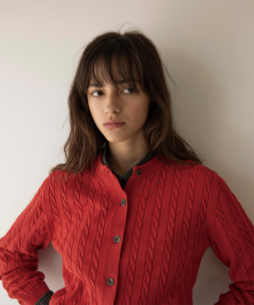 w. Current Cable Cardigan (Carmine)