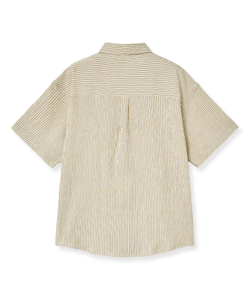 Свободная рубашка в полоску из сирсакера [Beige]