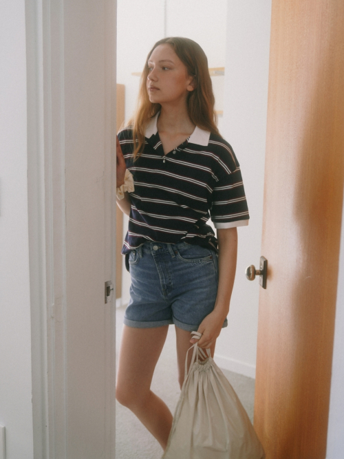 STRIPE COLLAR T-SHIRT NAVY