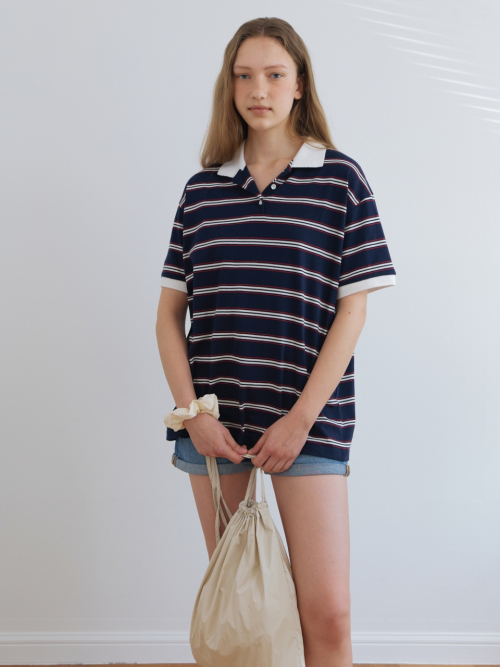 STRIPE COLLAR T-SHIRT NAVY