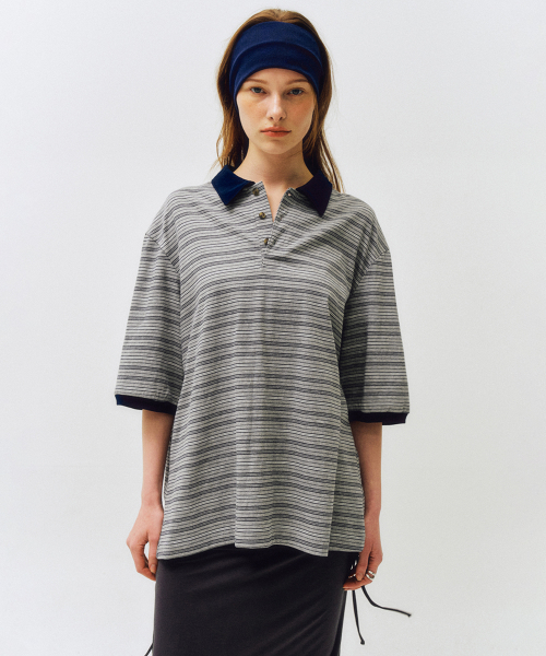 Comfort Double Stripe Collar Polo T-shirt_CTT383(Grey)